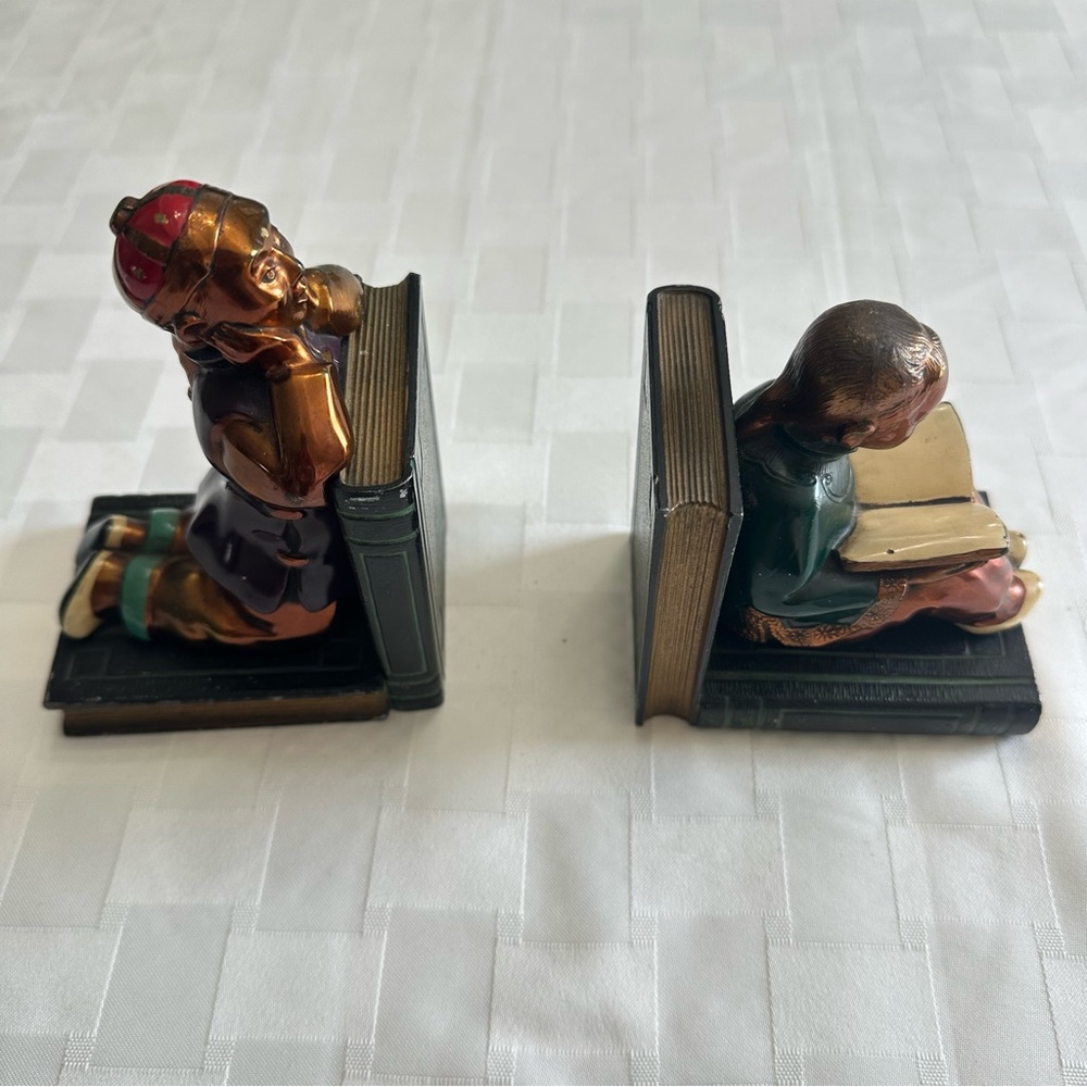 Bookend Set with Gold and Brown Figures